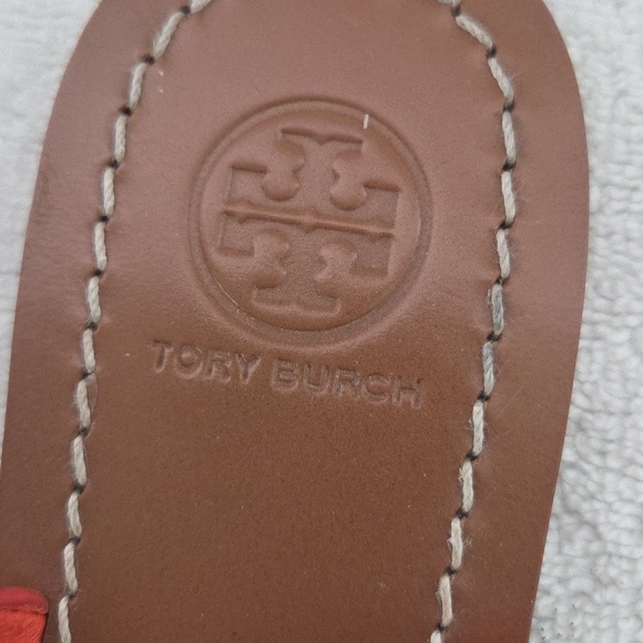 Tory Burch Orange Leather Logo T-Strap Sandals 7.5M Missing Part Of Strap - Picture 4 of 8